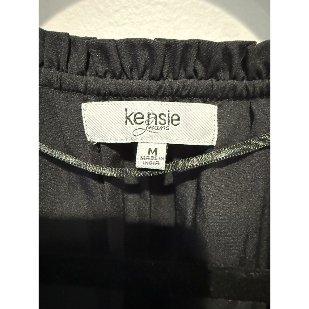 Kensie Black Cold Shoulder Ruffle Top Blouse Tassel Tie Long Sleeve Flowy Boho M - Picture 5 of 9